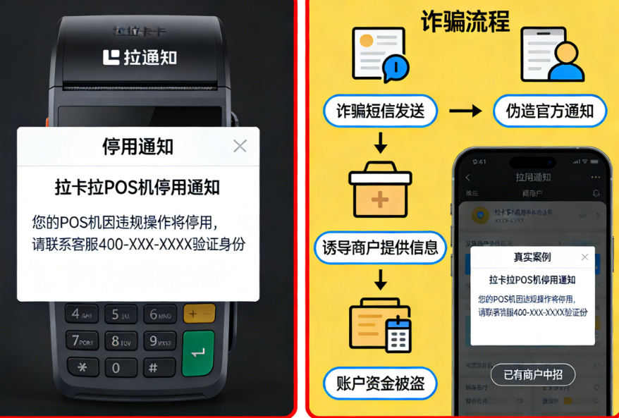 警惕！拉卡拉POS机“停用通知”实为诈骗新套路，已有商户中招！